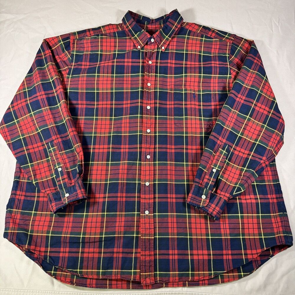 Polo Ralph Lauren Polo Shirt Mens Big 3XB Multicolor Plaid Button Down Pony